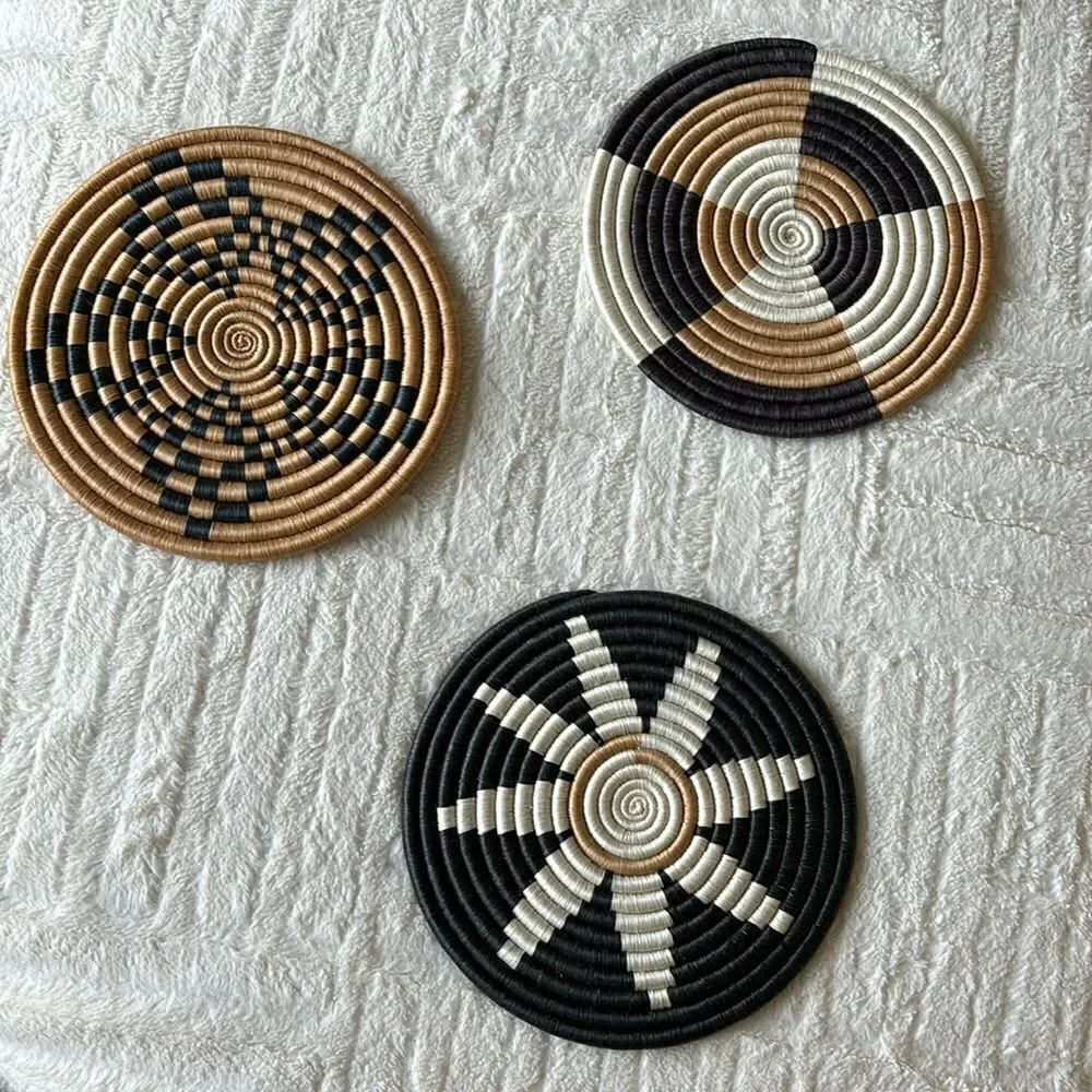 Set of 3 Round‎ African handwoven Binga wall decor plates
